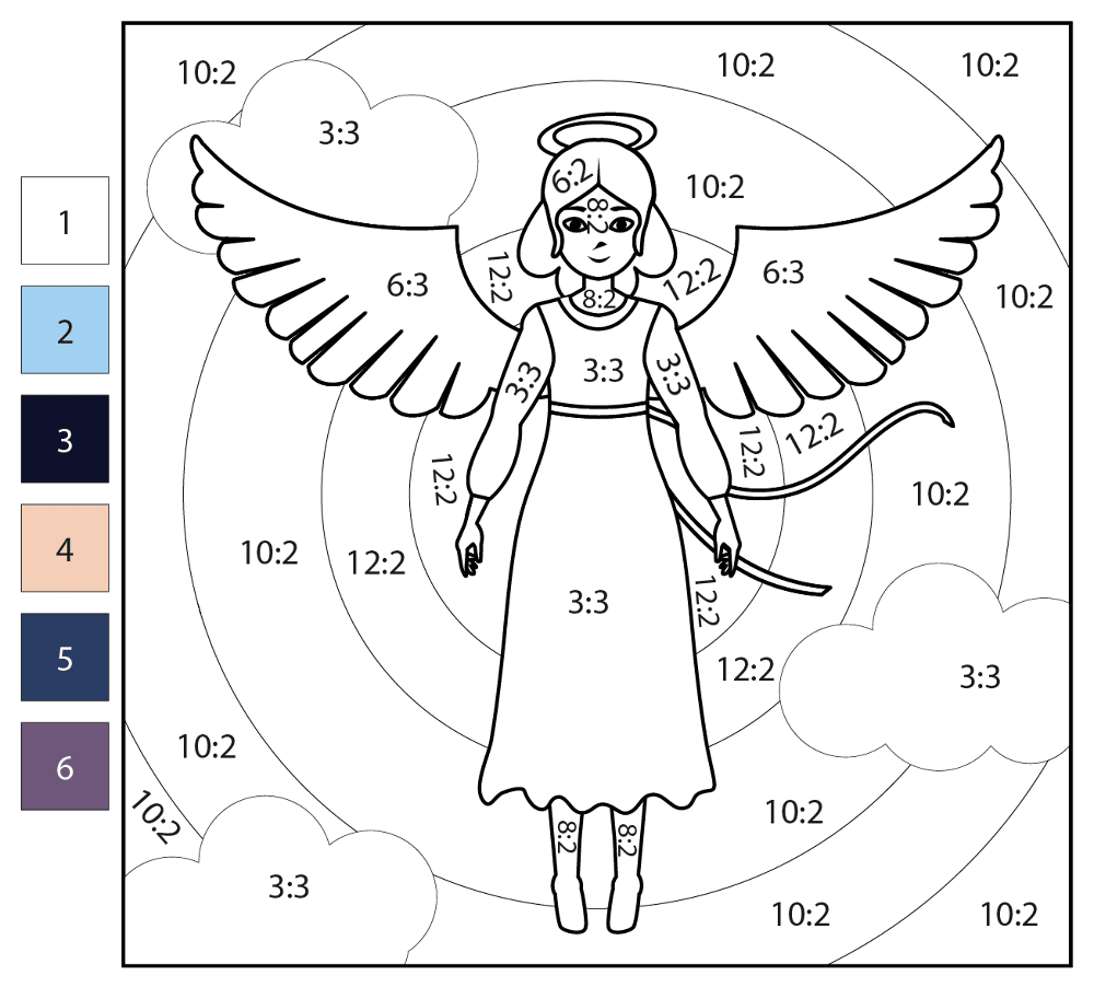 Division Color By Number Angel Coloring Page Md Coloring Page — Free Printable — free printable coloring page